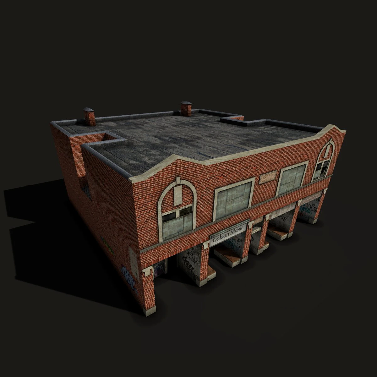 derelict brick house 3D Model .c4d .max .obj .3ds .fbx .stl .blend