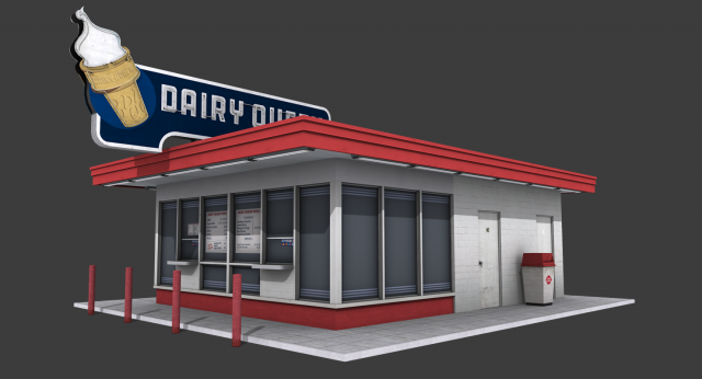 dairy queen restaurant 3D मॉडल .c4d .max .obj .3ds .fbx .stl .blend 