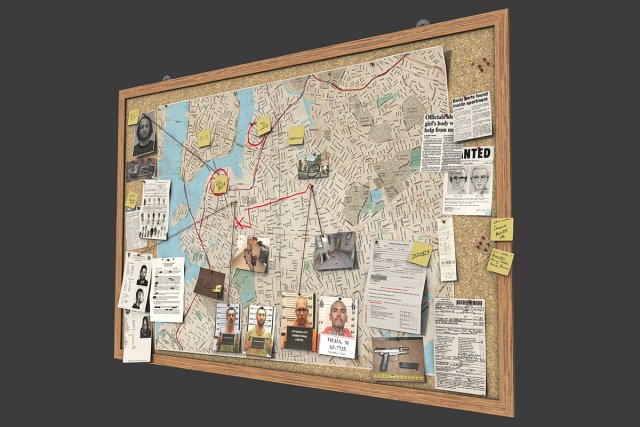 detective pinboard 3D मॉडल .c4d .max .obj .3ds .fbx .stl .blend 