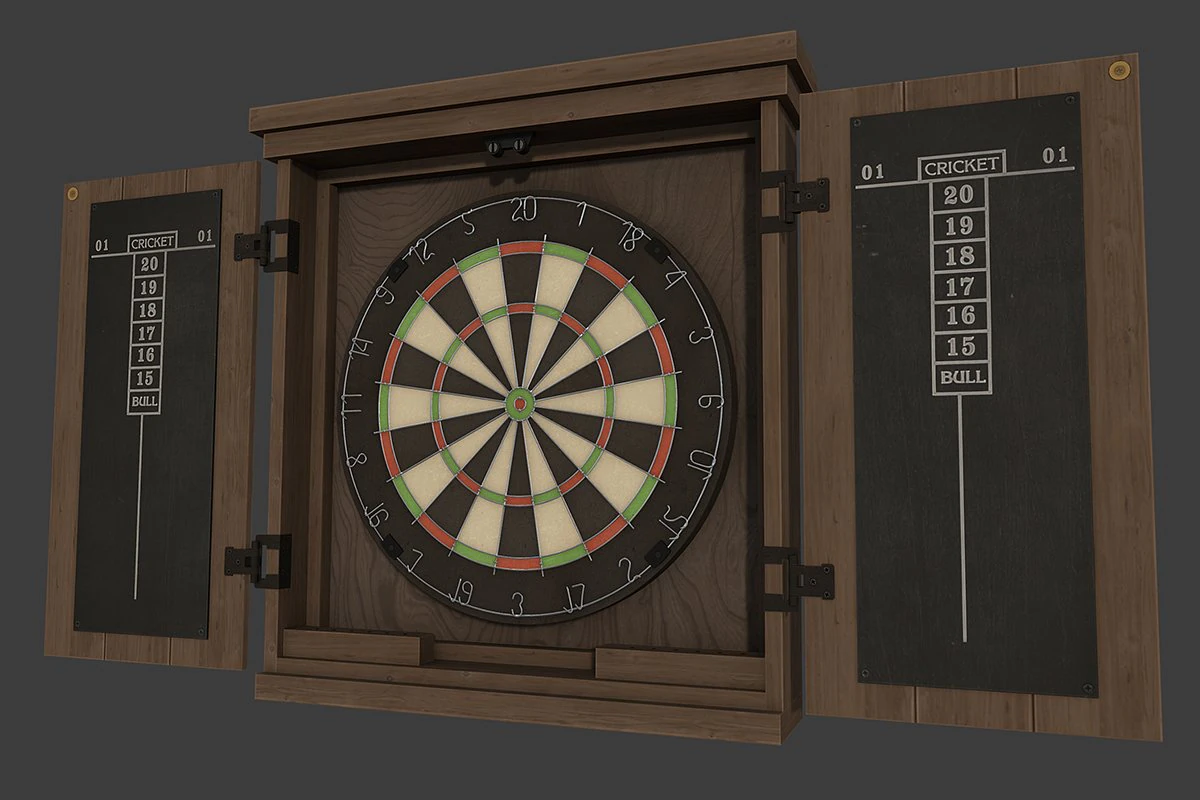 dartboard cabinet and darts 3D Model .c4d .max .obj .3ds .fbx .stl .blend