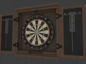 dartboard cabinet and darts 3D Model