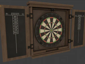 dartboard cabinet and darts 3D Model