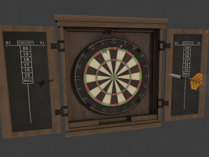 dartboard cabinet and darts 3D मॉडल