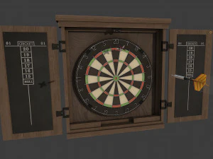 dartboard cabinet and darts 3D Model