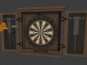dartboard cabinet and darts 3D Model