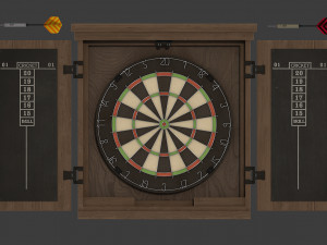 dartboard cabinet and darts 3D मॉडल