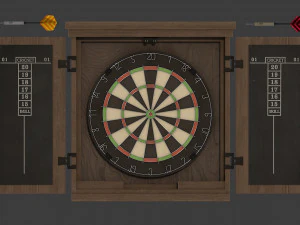 dartboard cabinet and darts 3D Model