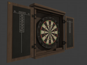 dartboard cabinet and darts 3D मॉडल