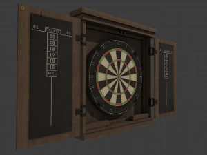 dartboard cabinet and darts 3D Model