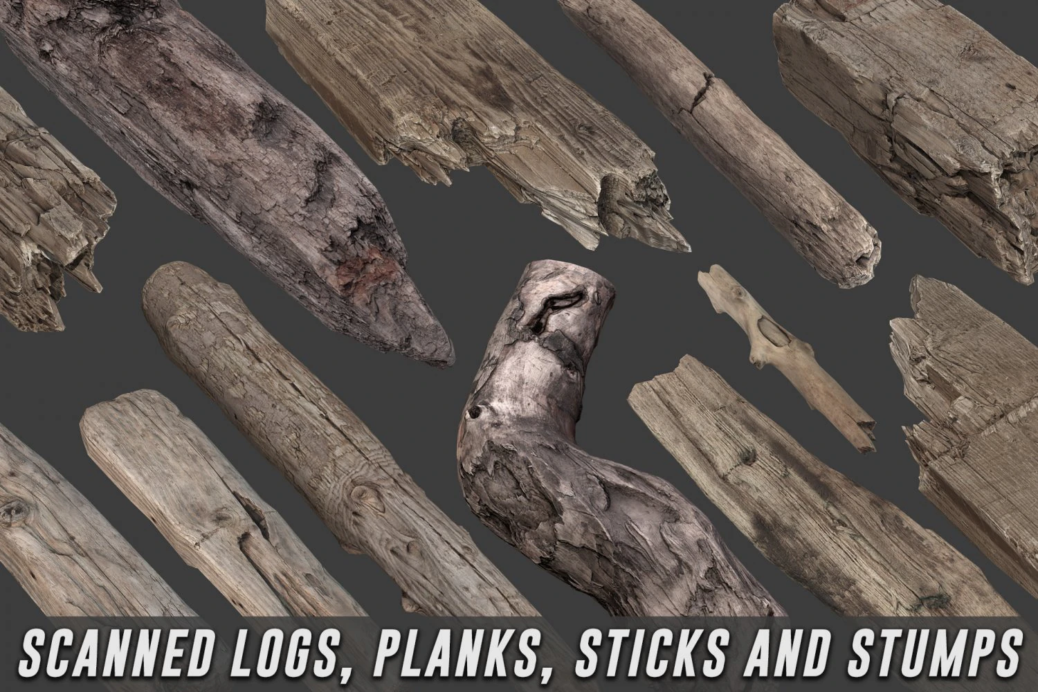 scanned logs planks sticks and stumps 3D Model .c4d .max .obj .3ds .fbx .stl .blend 