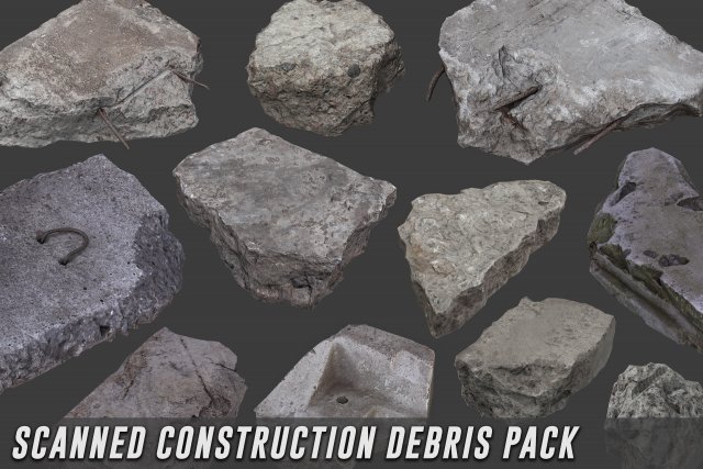 scanned construction debris pack 3D Model .c4d .max .obj .3ds .fbx .stl .blend 