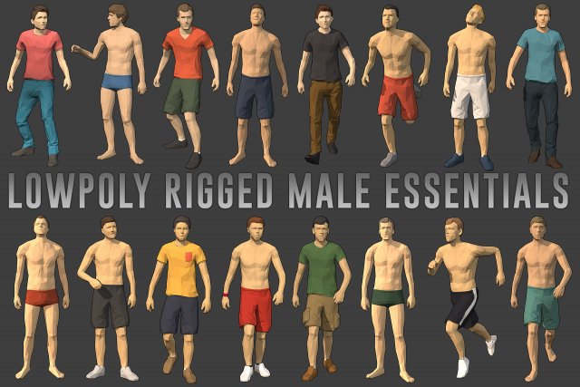 lowpoly rigged male essentials Modèle 3D .c4d .max .obj .3ds .fbx .stl .blend 