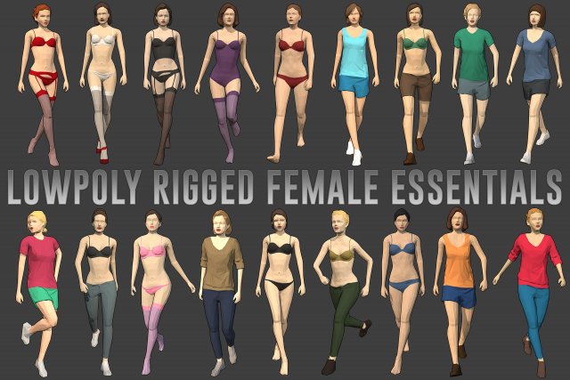 lowpoly rigged female essentials Modelo 3D .c4d .max .obj .3ds .fbx .stl .blend 