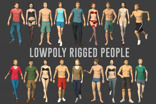 lowpoly rigged people Model 3D .c4d .max .obj .3ds .fbx .stl .blend 