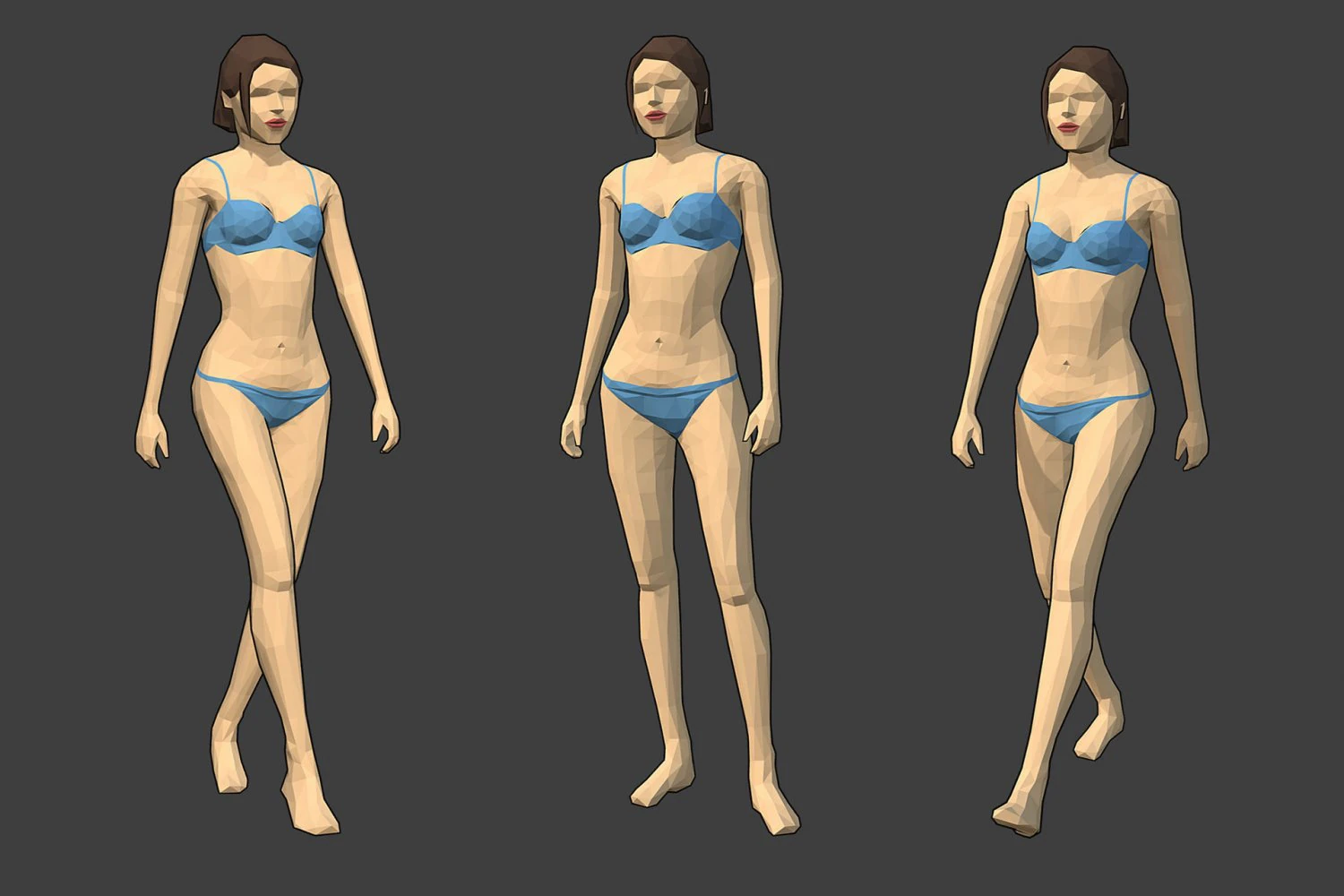 rigged lowpoly female character - caren 3D Model .c4d .max .obj .3ds .fbx .stl .blend 