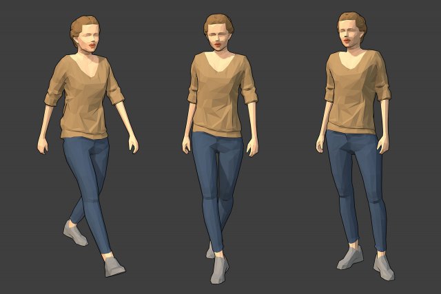 rigged lowpoly female character - victoria 3D Model .c4d .max .obj .3ds .fbx .stl .blend 