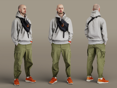 Young Bald Tall Man 3D Model