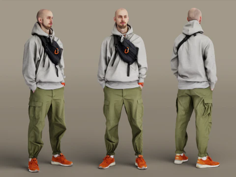 Junger, kahlköpfiger, großer Mann 3D Modell