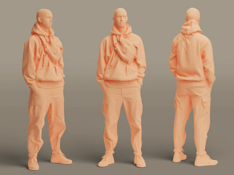 Young Bald Tall Man 3D Model