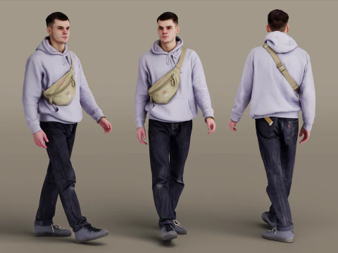 Pria bertudung ungu sedang berjalan Model 3D