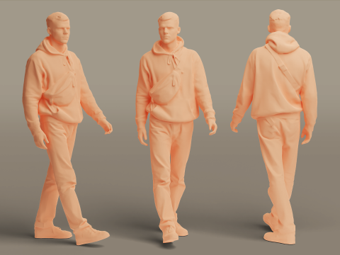 Guy in Lilac Hoodie Is Walking 3D Model