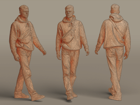 Guy in Lilac Hoodie Is Walking 3D Model