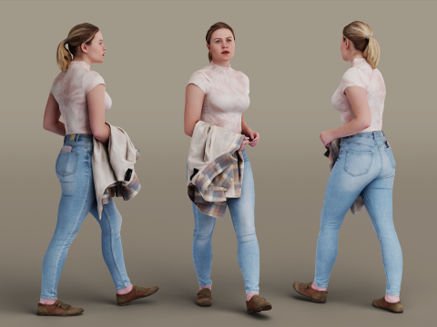 Stride in Style Young Woman Walking 3Dモデル