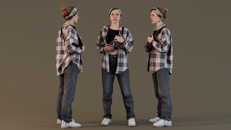 Girl in Plaid Shirt Modèle 3D .c4d .max .obj .3ds .fbx .stl .blend