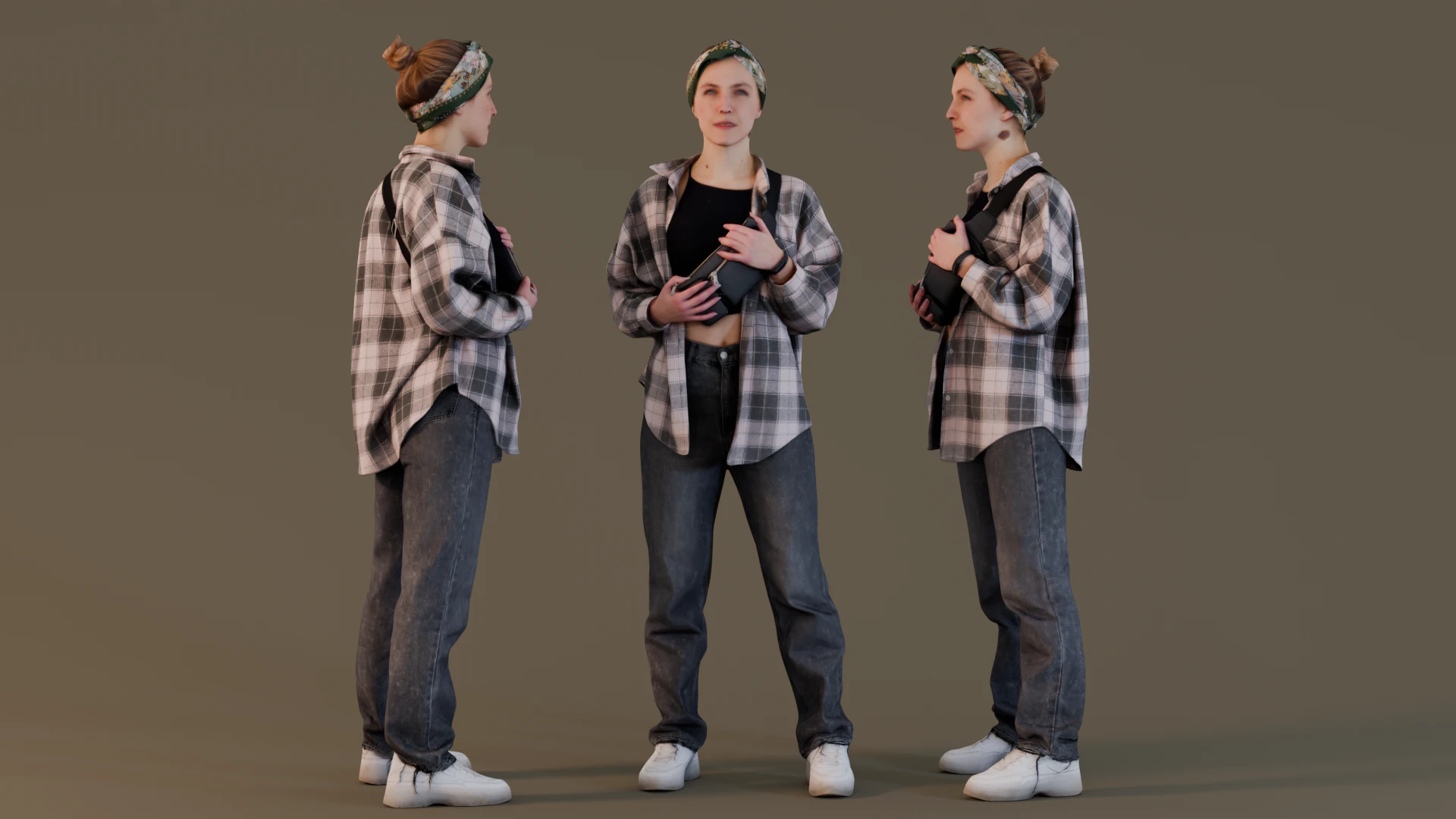Girl in Plaid Shirt 3D Model .c4d .max .obj .3ds .fbx .stl .blend 
