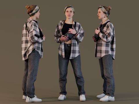 Girl in Plaid Shirt 3Dモデル