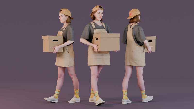 Girl with Box Model 3D .c4d .max .obj .3ds .fbx .stl .blend