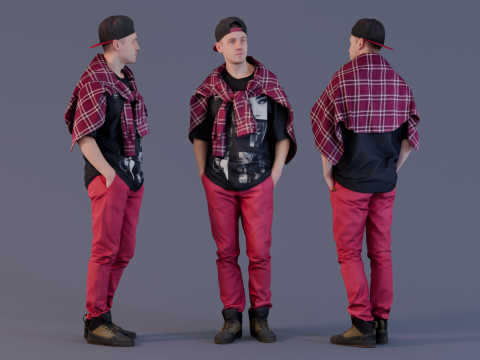 Young guy keeps his hands in pockets 3Dモデル