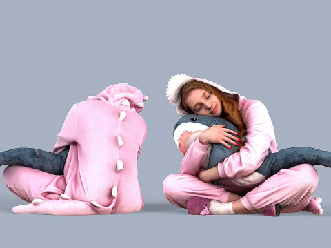 Cute Girl in Pajamas 3D-Modell