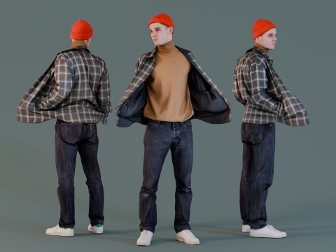 Guy in the Plaid Unbuttoned Shirt 3D Model