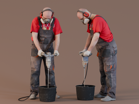 Bald Worker Kneading Cement 3Dモデル