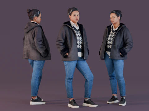 格子背心的女孩 3D 模型