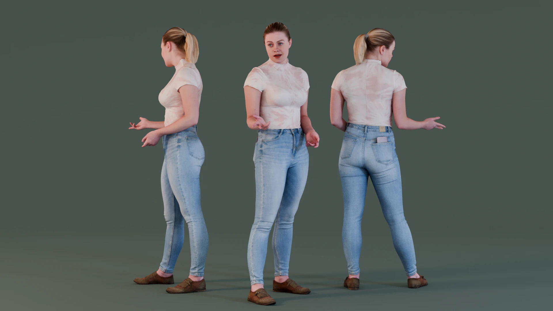 タイトなジーンズとピンクのトップトークの女の子 3Dモデル .c4d .max .obj .3ds .fbx .stl .blend 