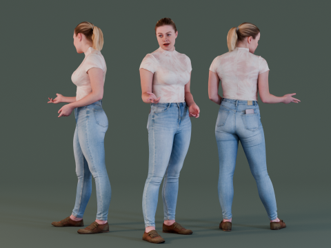 Girl in Tight Jeans and Pink Top Talking 3D Model