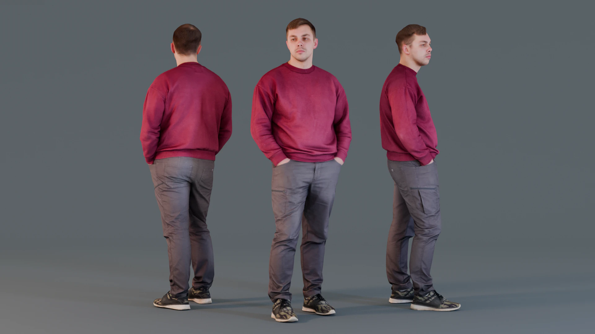 Guy in a Wine Jumper 3D Model .c4d .max .obj .3ds .fbx .stl .blend
