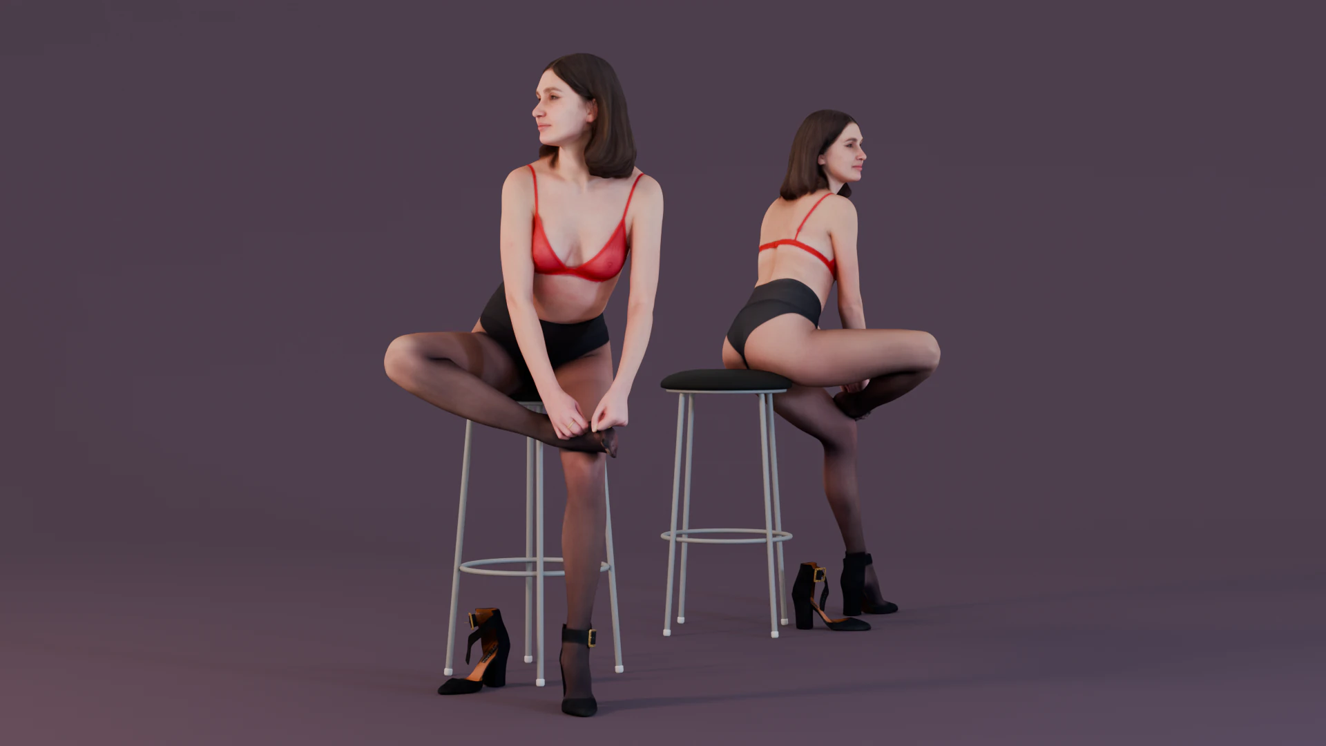 Young Woman Adjusting Stockings 3D Model .c4d .max .obj .3ds .fbx .stl .blend 