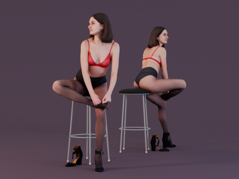 Young Woman Adjusting Stockings 3Dモデル