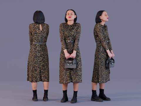 Golden Euphoria Chic Girl in Black 3Dモデル