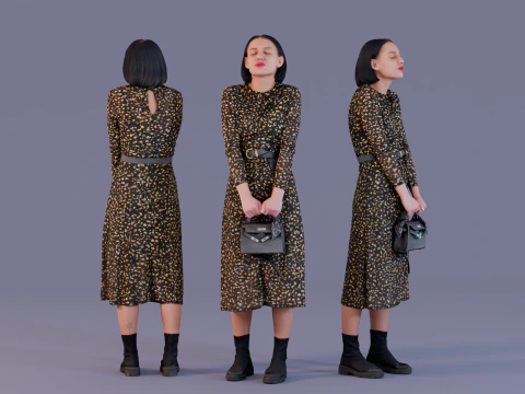 काले रंग में गोल्डन यूफोरिया ठाठ वाली लड़की 3D मॉडल