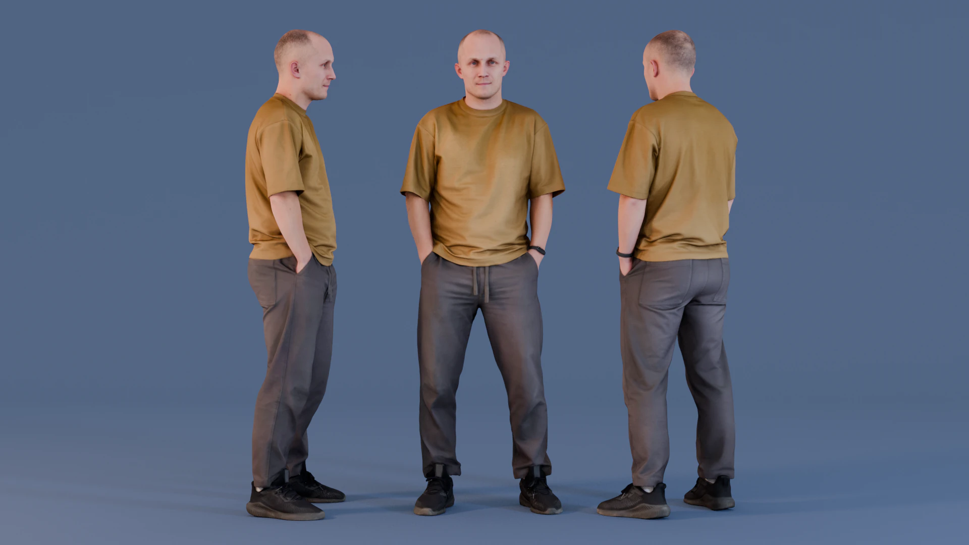 Urban Minimalist Bald Man in Mustard 3D Model .c4d .max .obj .3ds .fbx .stl .blend 