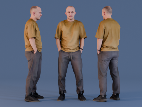 Urban Minimalist Bald Man in Mustard 3Dモデル