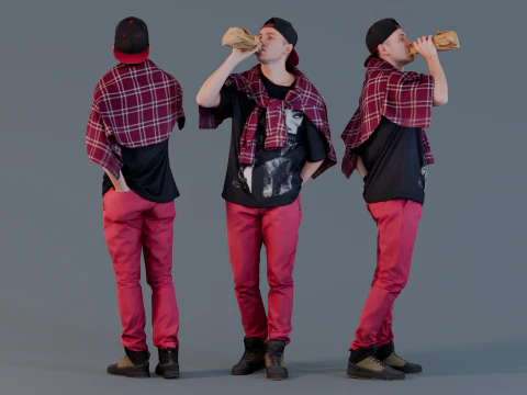 酒を飲む若いラッパー 3Dモデル