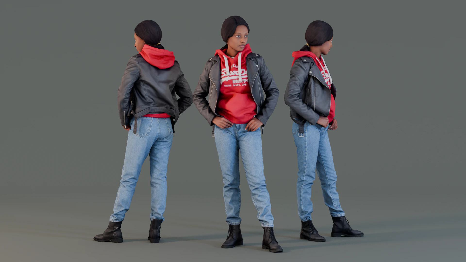 Mulher urbana casual com capuz vermelho Modelo 3D .c4d .max .obj .3ds .fbx .stl .blend 