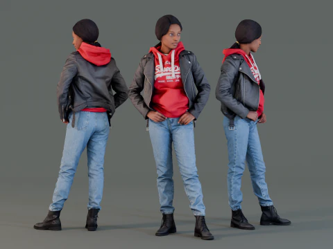 赤いパーカーを着たカジュアルな都会の女性 3Dモデル