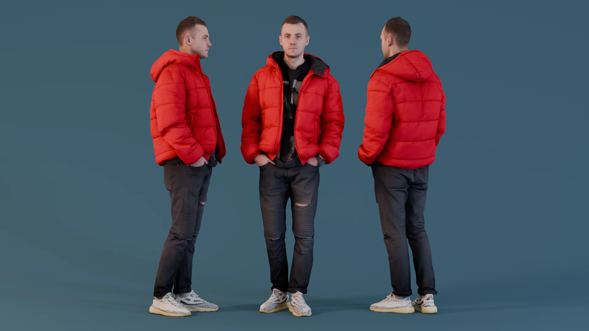 膝が破れたジーンズをはいた男 3Dモデル .c4d .max .obj .3ds .fbx .stl .blend 