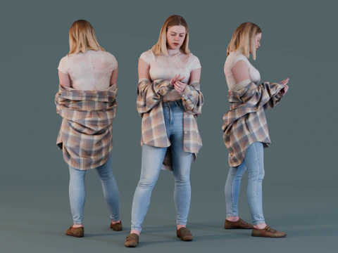 环遐想休闲装女孩 3D 模型